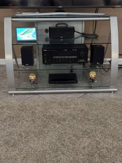 TV stand entertainment center glass and steel