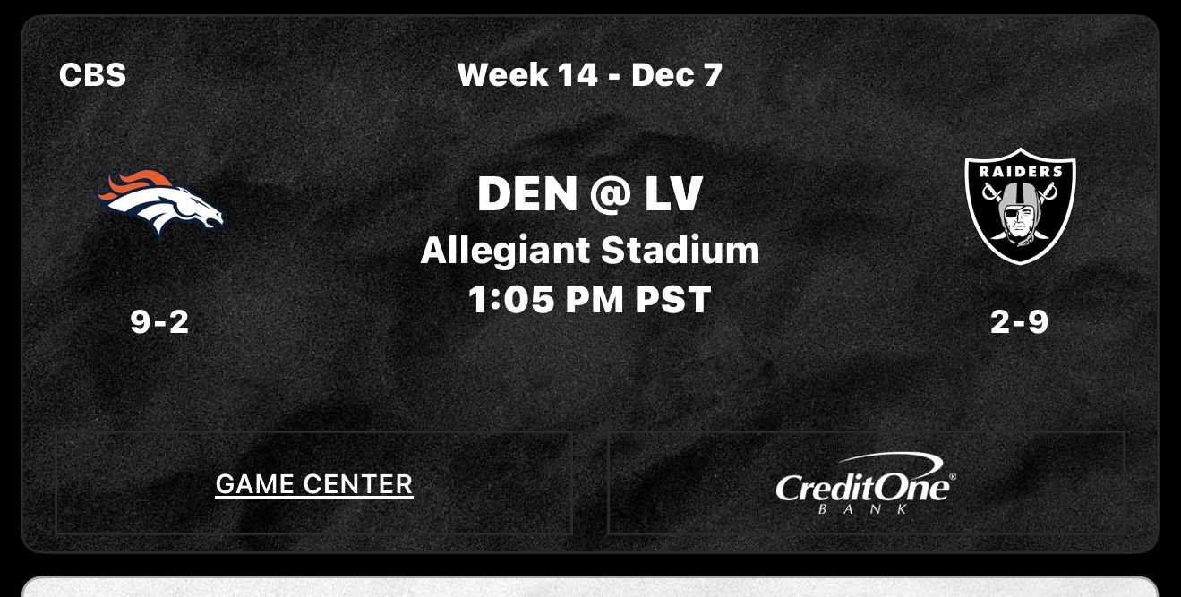 Broncos Vs Raiders  12-7-25