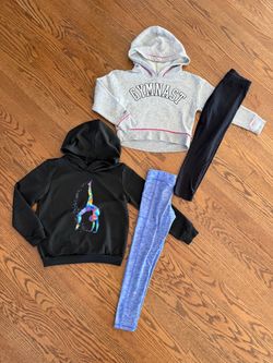Size 6 Girls Gymnastics Hooded Sweatshirts / Leggings Bundle (4 pieces)