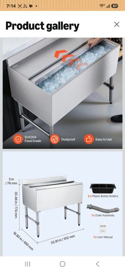 VEVOR Commercial Ice Bin,19 Inch Stainless Steel Ice Chest with Sliding Lid and Bottle Holders, Cooler Cart Cocktail Unit for Bar Restaurant Pub, NSF 
