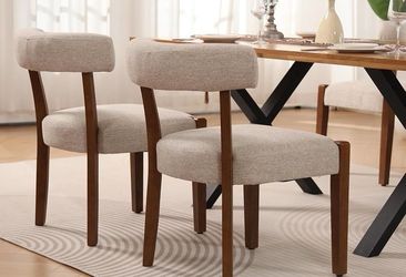 K459 $65 Upholstered Dining Chairs Set of 2, Walnut Wooden Kitchen & Dining Room Chairs, Mid Century Modern Fabric Farmhouse Dining Chairs Oversized