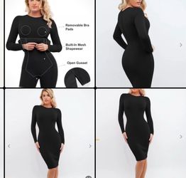 Robe mi-longue amincissante à manches longues et col ras du cou en modal Shapewear