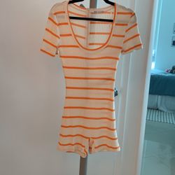 White And Orange Striped Zara Romper 