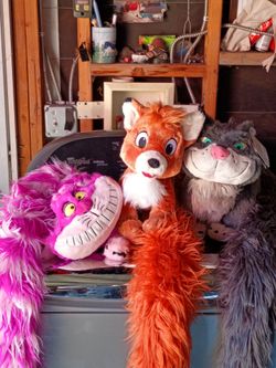 Disney Long Tail Plush Cheshire Cat, Fox and the Hound, Cinderella
