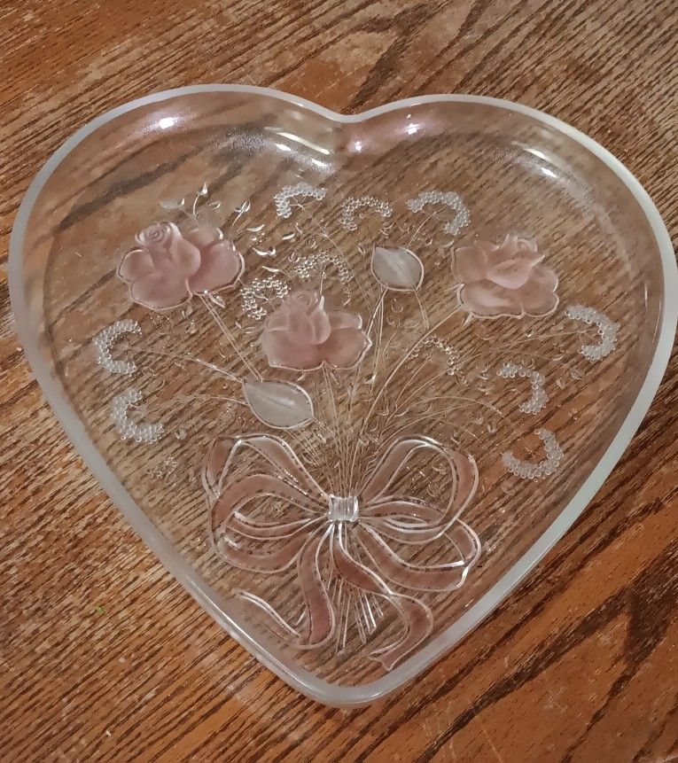 Vintage Glass Heart Serving Plate 