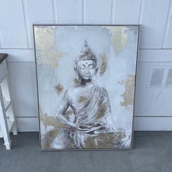 Buddha Canvas Wall Art Gold-foil: Zen Statue Textured Print