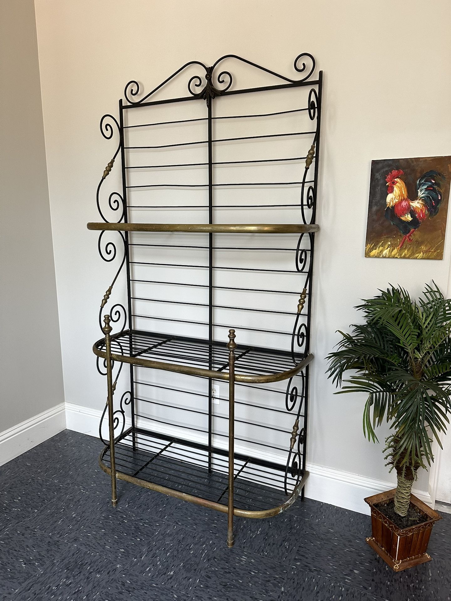 Antique Brass & Iron Bakers Plant Rack Storage Sideboard