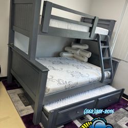 Triple Bunk Bed Grey With Trundle Mattress Colchon 