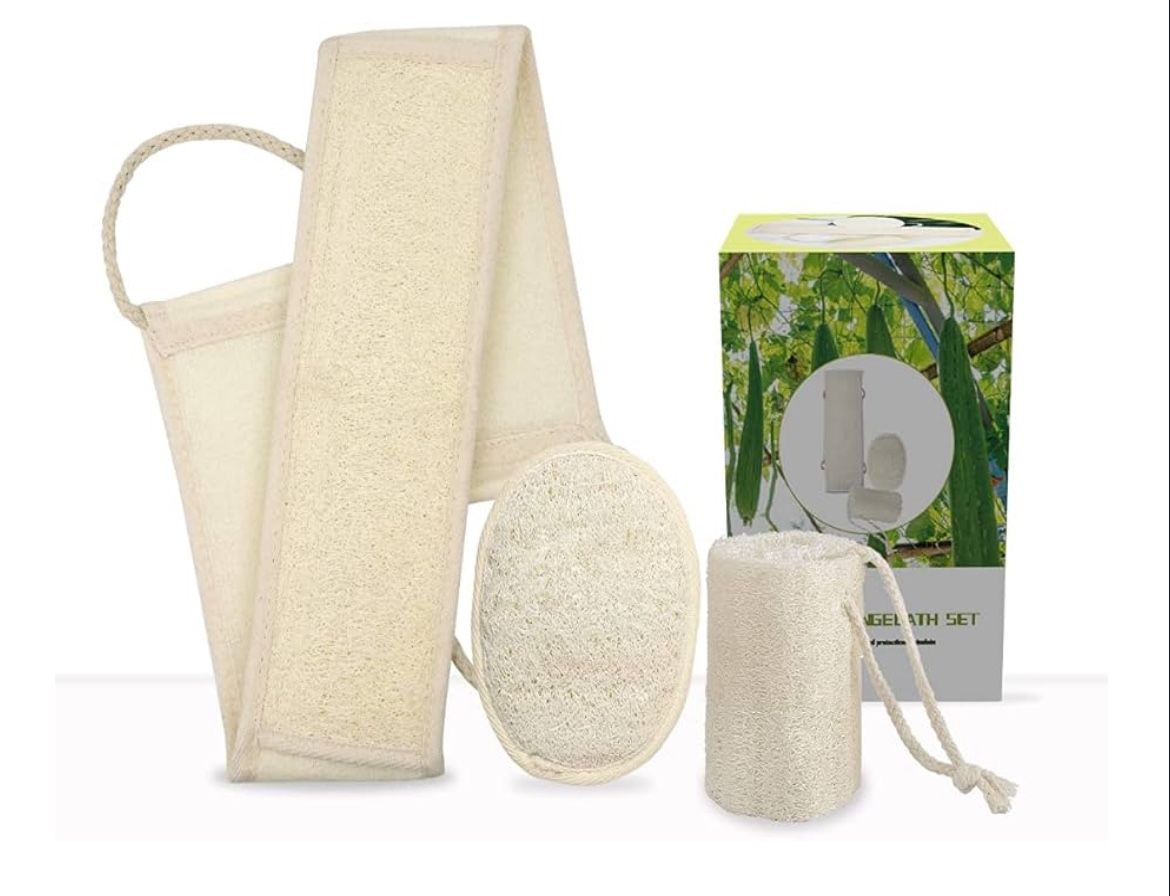 Brand: TIAXU Natural Loofah Sponge Set,Exfoliating Bath Sponge, Body Shower Skin cleansing Wash Sponge and Scrubbing Sponge for Kitchen(3 pcs) Brand n