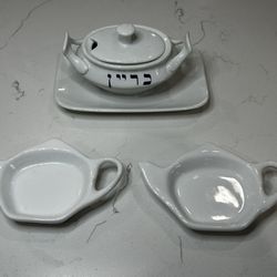 Vintage Schmidt Porcelain Cyrillic Sugar Bowl Crate Barrel 2 Teapot Teabag Plates