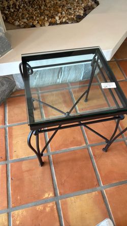 Wrought Iron End Table with Beveled Glass Top – Solid & Heavy