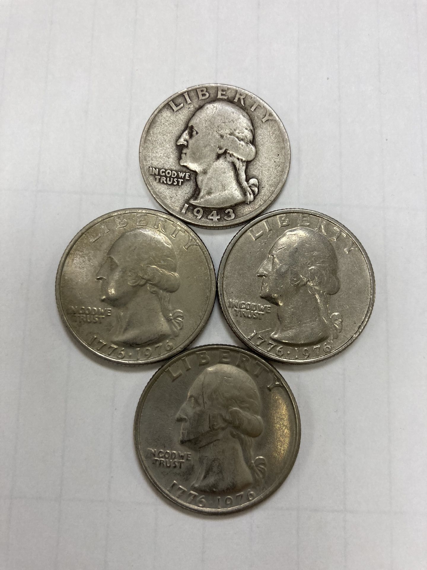 1943 United States Silver Quarter Plus 3 Bicentennial Quarters