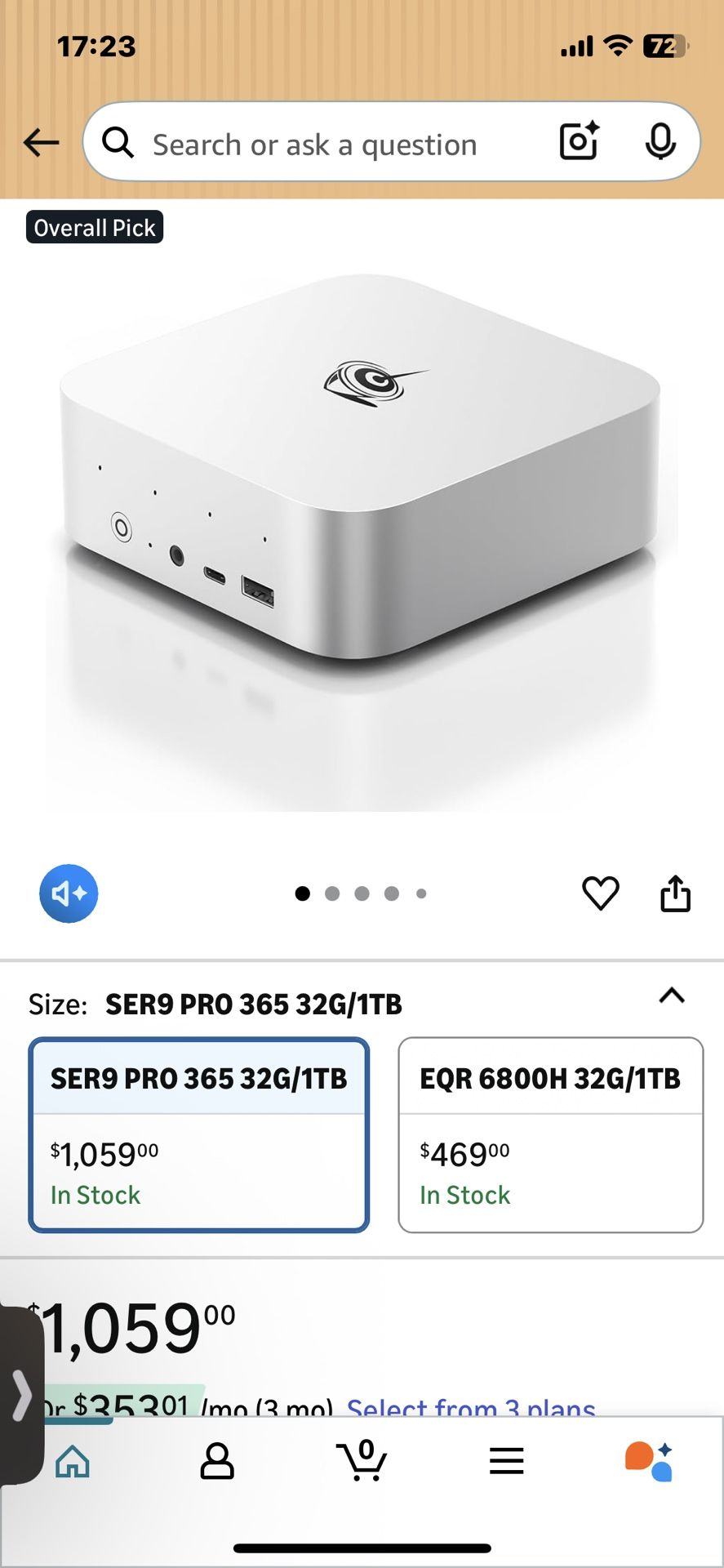 Beelink SER9 Pro Mini PC AMD Ryzen AI 9 365 10-Core 5.0GHz, 32GB LPDDR5X 8000MHz, 1TB PCIe4.0 SSD, Radeon 880M, Triple 4K@240Hz, USB4, AI Voice, Ultra