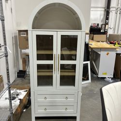 Newly Assembled Kitchen Pantry Cabinet 71" Tall Arched Wood Kitchens Storage Cabinets