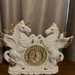 It’s a vintage clock with white porcelain unicorns