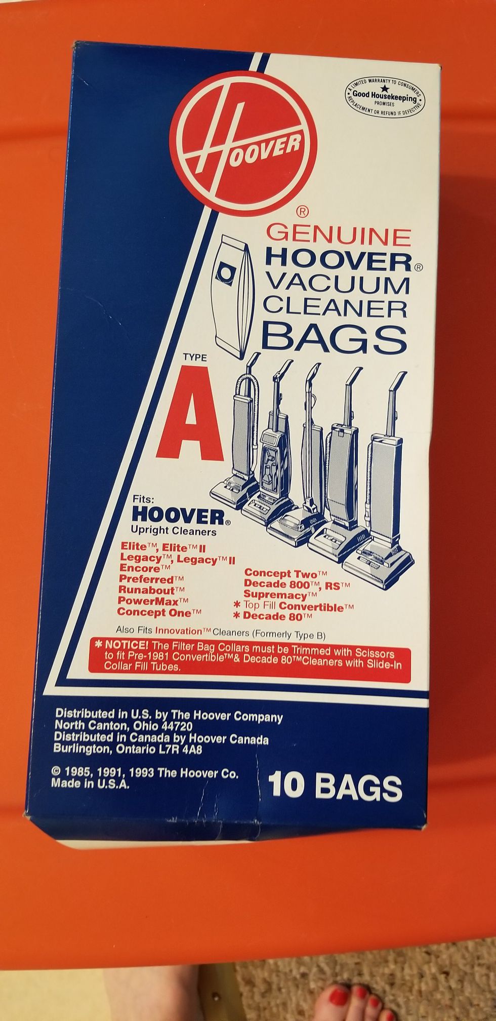 Hoover vacuum cleaner bags, type A