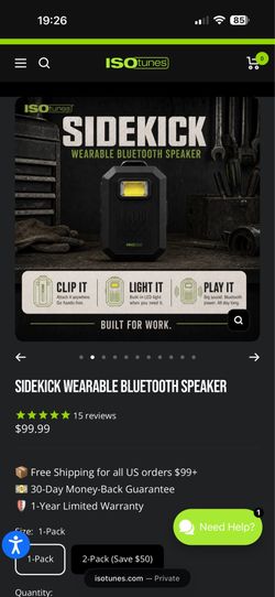 ISOtunes Sidekick Wearable Bluetooth Speaker - Mini Clip On Bluetooth Speaker, Rugged IP67 Waterproof, Dustproof, and Drop Tested Wireless Bluetooth W