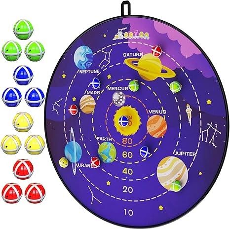 29" Large Dart Board for Kids with Sticky Balls, Learning Solar System Game