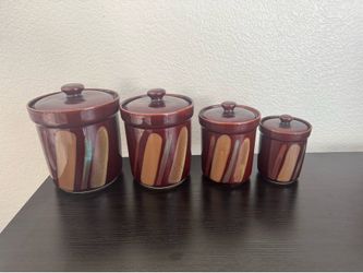 Vintage Sango Stoneware Canister Set Avanti Brown