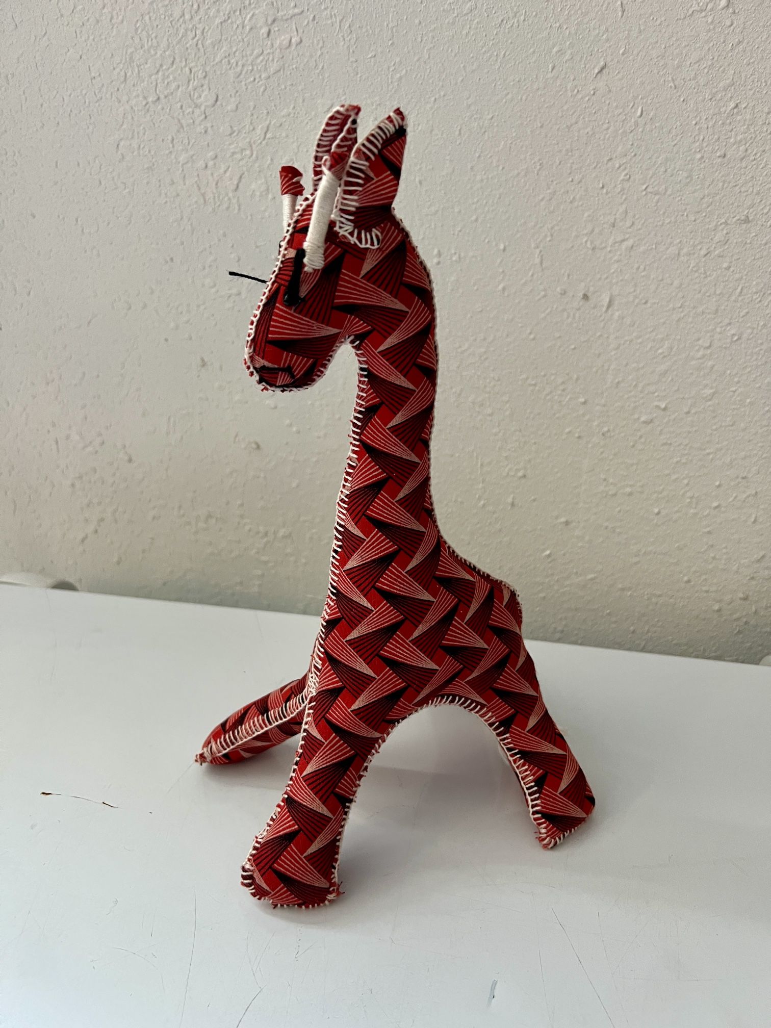Giraffe Stuffed Animal South African Handmade Traditional Shweshwe Fabric