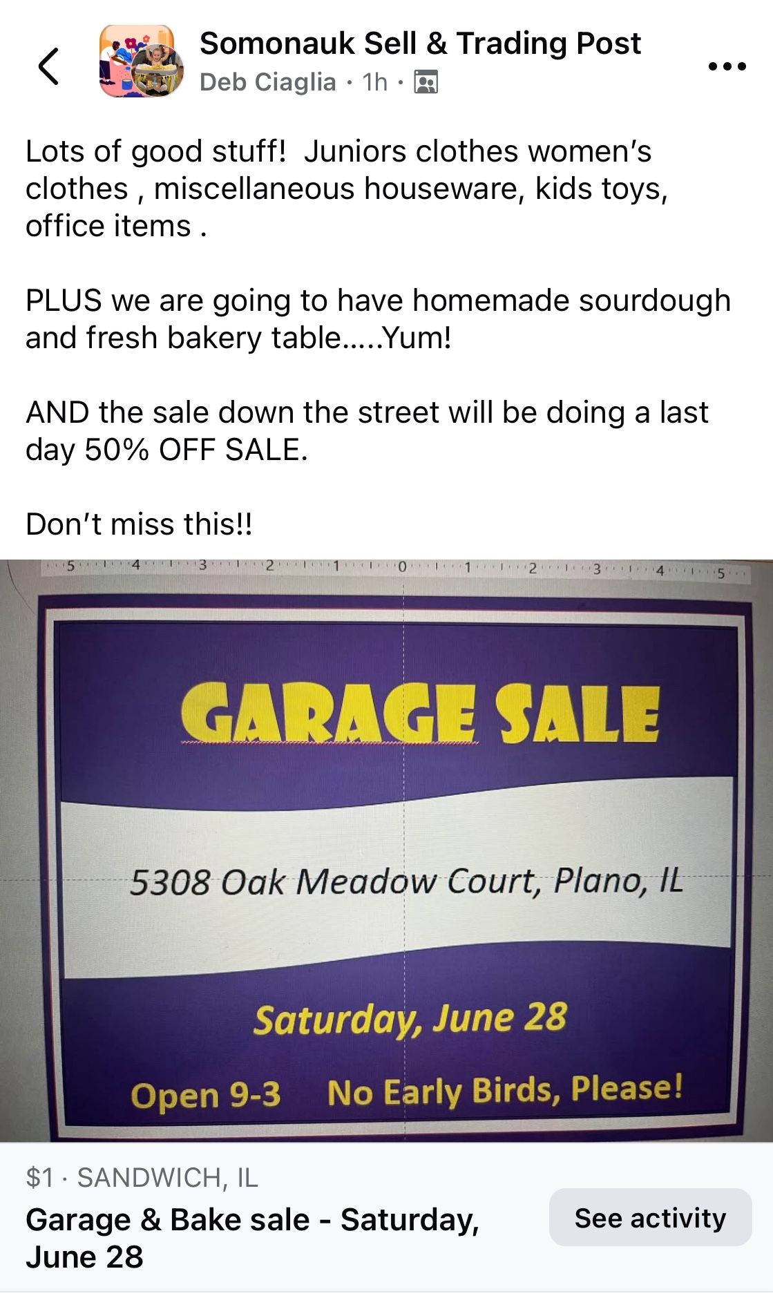 One Big Day Only - July 28 - Garage & Bake Sale