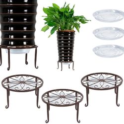 3 Pack Iron Potted Plant Stands 9 in Round Flower Pot Holder Heavy Duty 50lb