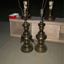Vintage Pair Of Leviton MCM Brass Table Lamps 30”