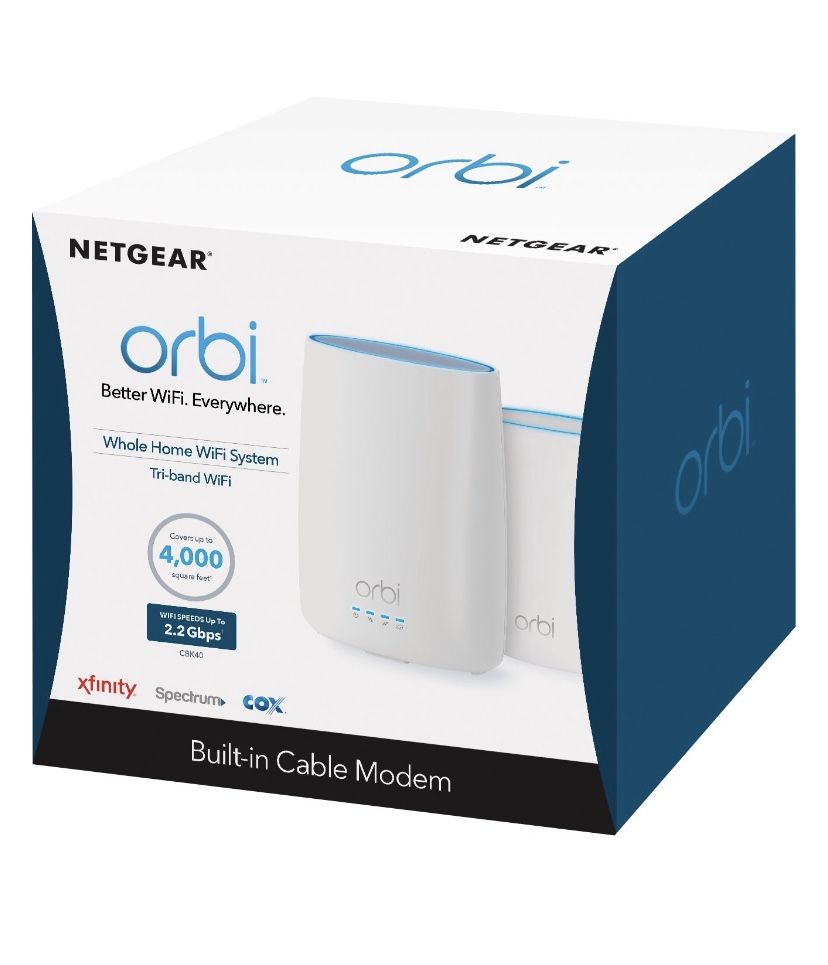 NETGEAR Orbi Mesh WiFi System with Built in Cable Modem, DOCSIS 3.0 | Up to 5,000 Square Feet; Certified for XFINITY from Comcast, Spectrum,
