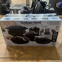 New Gotham Steel Modern 11 Pc Ceramic Pots and Pans Set Non Stick, Professional Elegant Kitchen Cookware Sets with Steamer 
