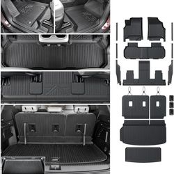 Floor Mats Cargo Mat Set for 2024 2025 GMC Acadia 7 Seats Car Accessories, All-Weather TPE Trunk Mat Cargo Liner Seat Back Covers Door Sill Guards