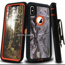 For Iphone XR Orange Tree Camouflage Case With Belt Clip Holster 