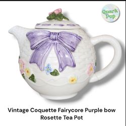 Vintage coquette Purple Bow Rosette Teapot
