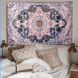 Boho 59” X 35” Orange Blue Multi Colored Bohemian Fabric Wall Tapestry Geometric