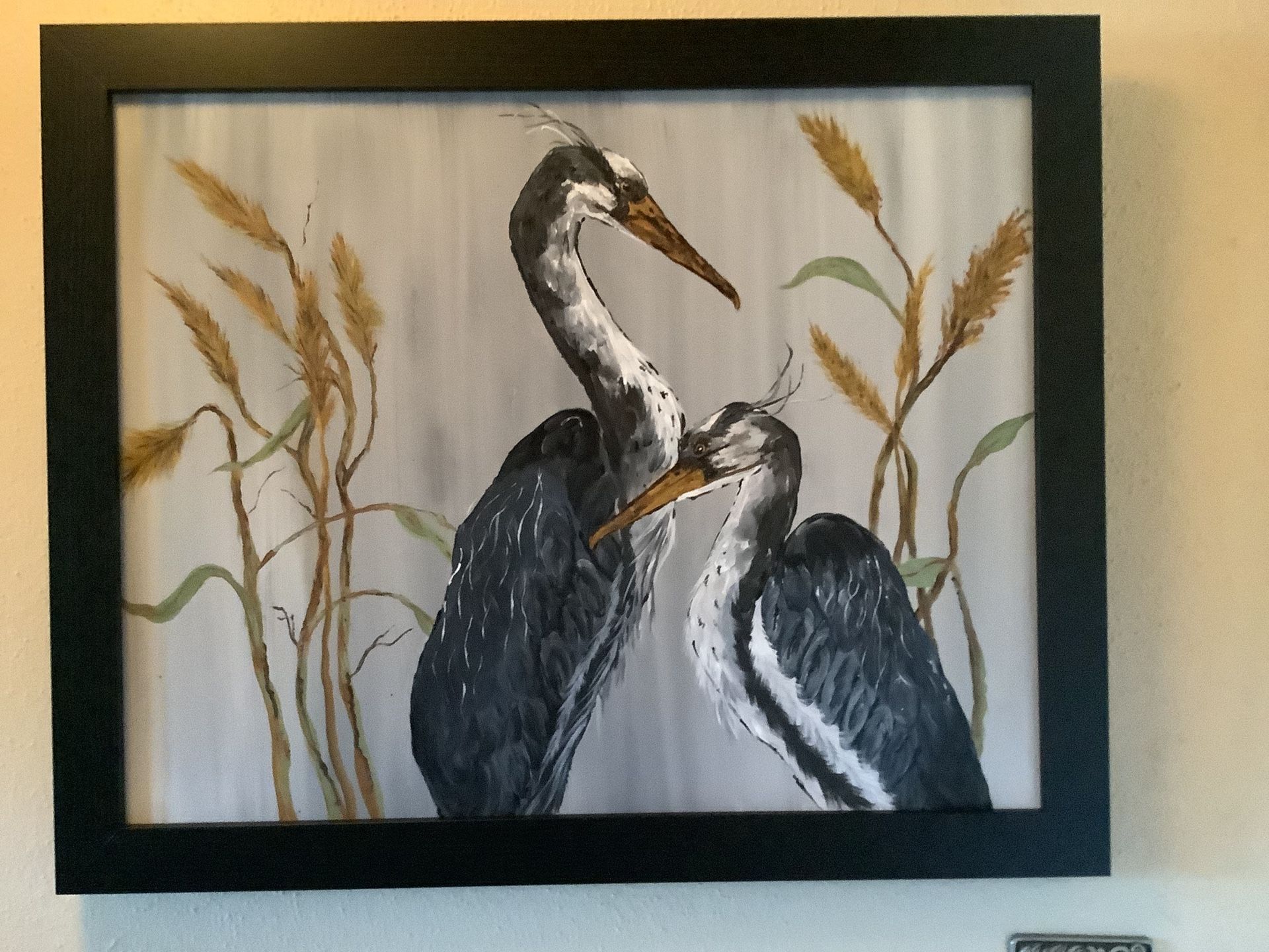 Beautiful Pair Of Herons Original Painting