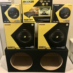 New (2) 12” inch KICKER Comp C 600 Watts Max Subwoofers + Kicker 1600 Watts Max Bass Amp + (4) 6.5” Kicker Speakers + Box 🔊✅