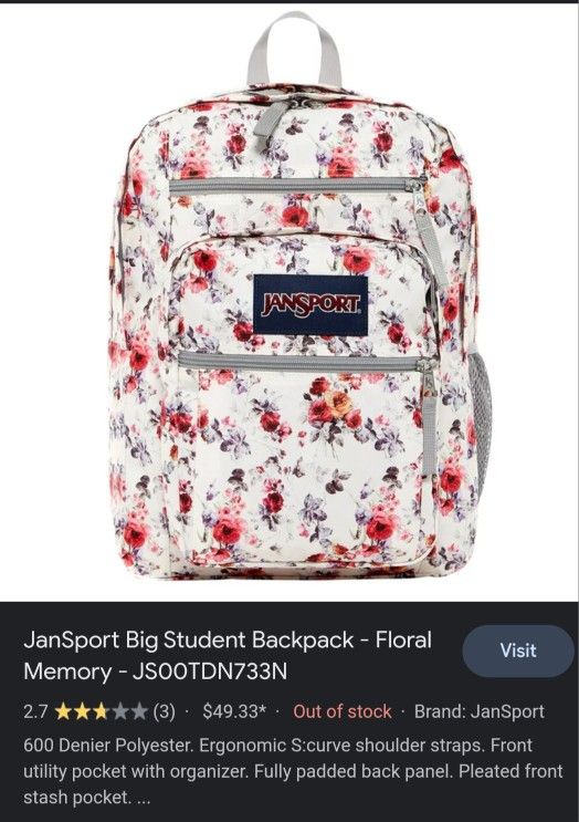 Jansport Big Student Backpack - Floral 