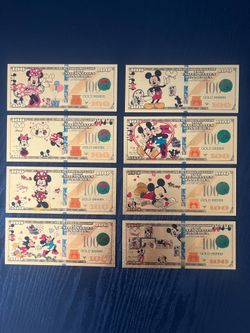$10 Each-Disney Mickey & Minnie NOVELTY 24kt Gold Foil Plated Collector Bills