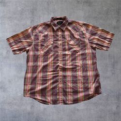 Pendleton Frontier Western Shirt Mens XL Pearl Snap Plaid Short Sleeve Red Yoke 