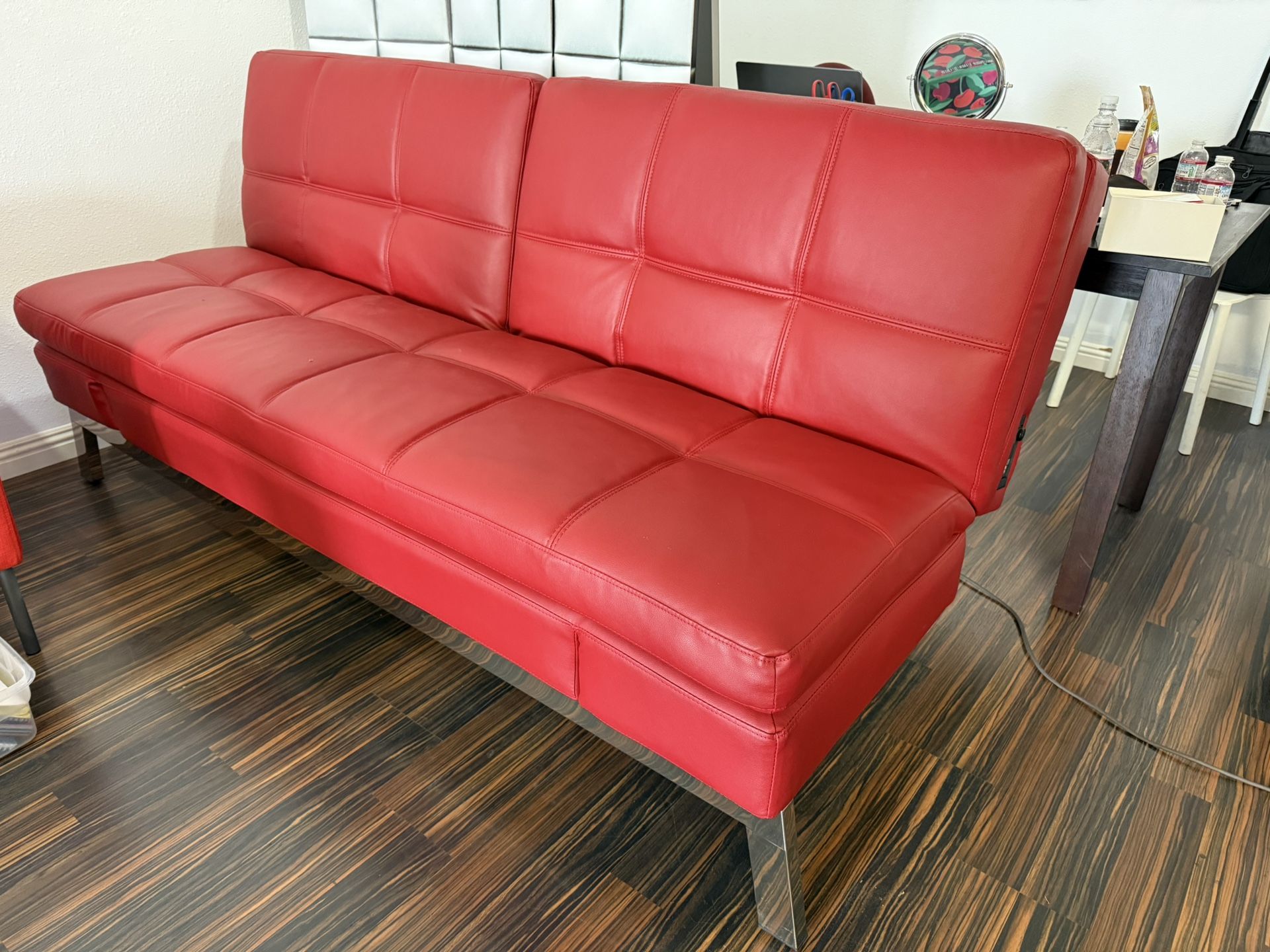 Red Leather Convertible Futon