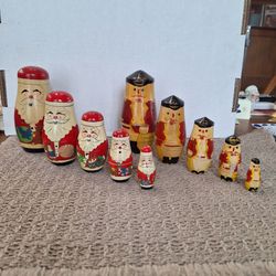 Russian Nesting Dolls Matryoshka Set of 10 - Santa & Nutcracker