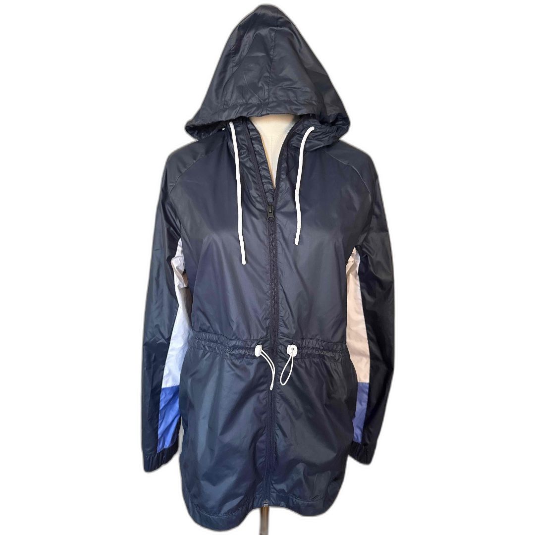 Adidas Hooded Windbreaker Jacket Womens Size Small Blue Spell Out