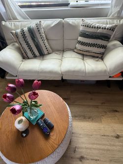 White Leather Loveseat Couch - Clean & Comfortable