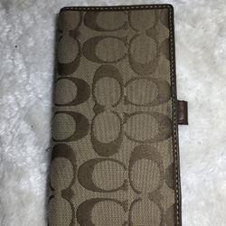 Coach Checkbook Cover Brown Leather 