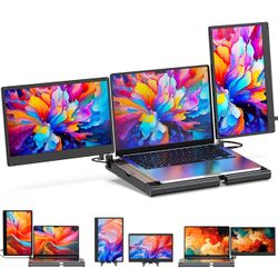 Laptop Screen Extender 14'' Triple Portable Monitor-360° Rotation F3 Laptop Monitor Extender Vertical with Stand,IPS FHD 1080P Workstation for Windows