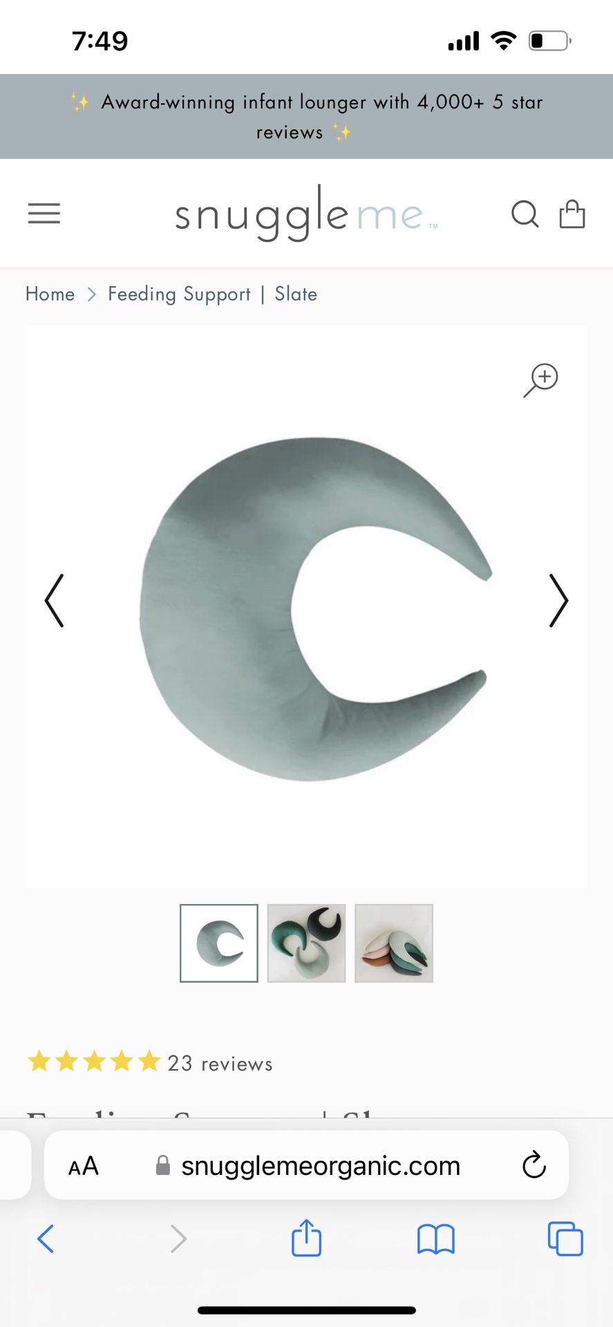 Snuggle Me Organic Nursing Pillow - Slate