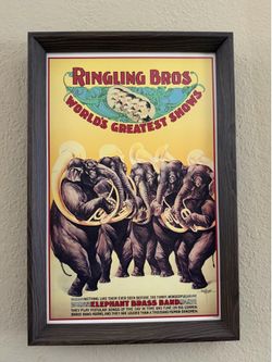 1899 Ringling Bros. Circus Framed Poster "The Funny, Wonderful Elephant Brass Band"