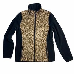Ralph Lauren Active L-RL leopard print full zip black fleece new w/out tags   Front zip pockets  Front panels keep you extra warm 19.5” across underar