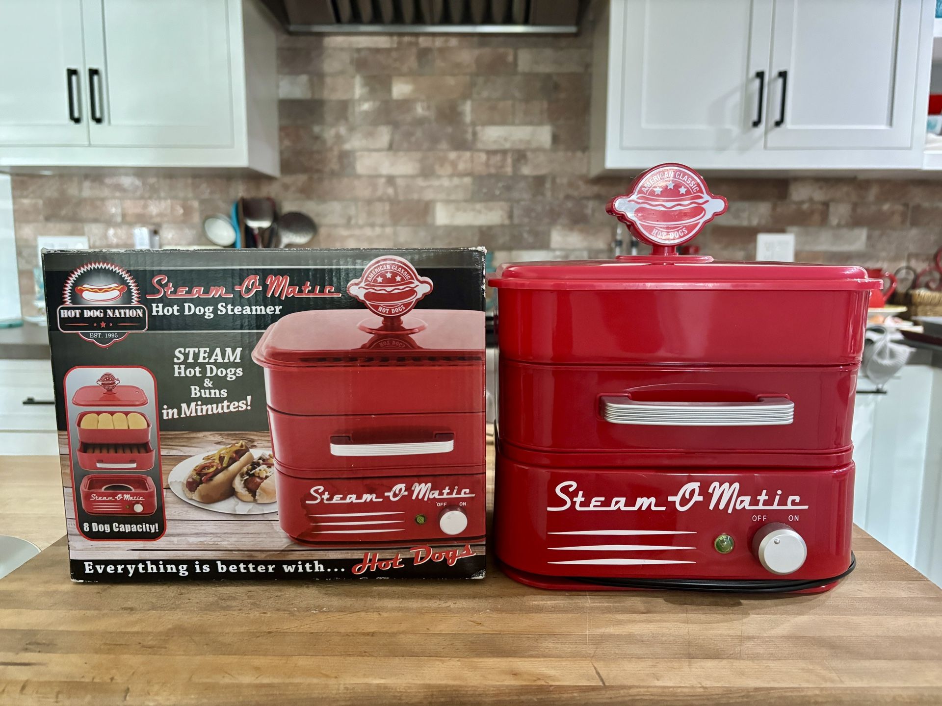New In Box “Steam-o-matic Hot Dog Steamer” Steams Hot Dogs In Minutes. $20.00