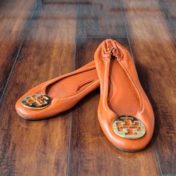 Tory Burch Flat Reva Orange Ballet Flats Size 10