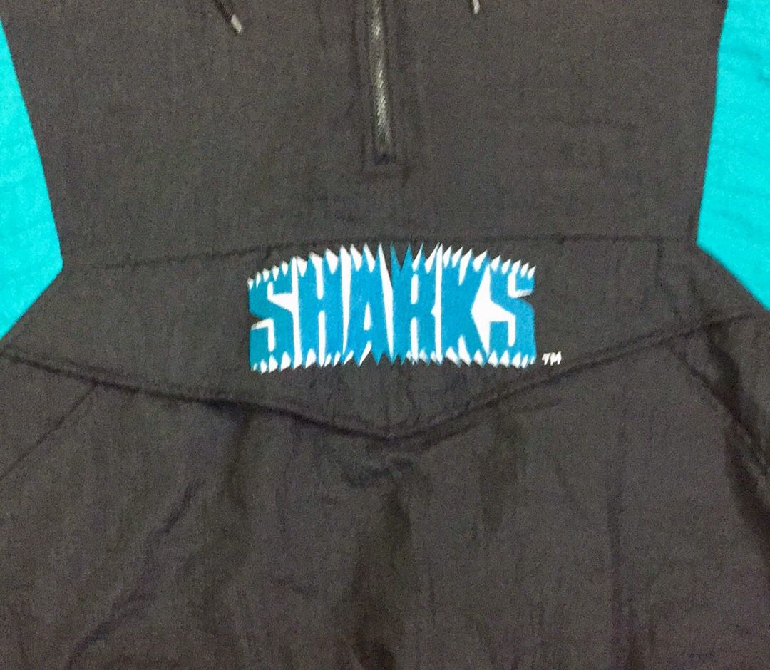 Vintage 90s Starter San Jose Shark Puffy Hood Pullover NHL Hockey Jacket  Large